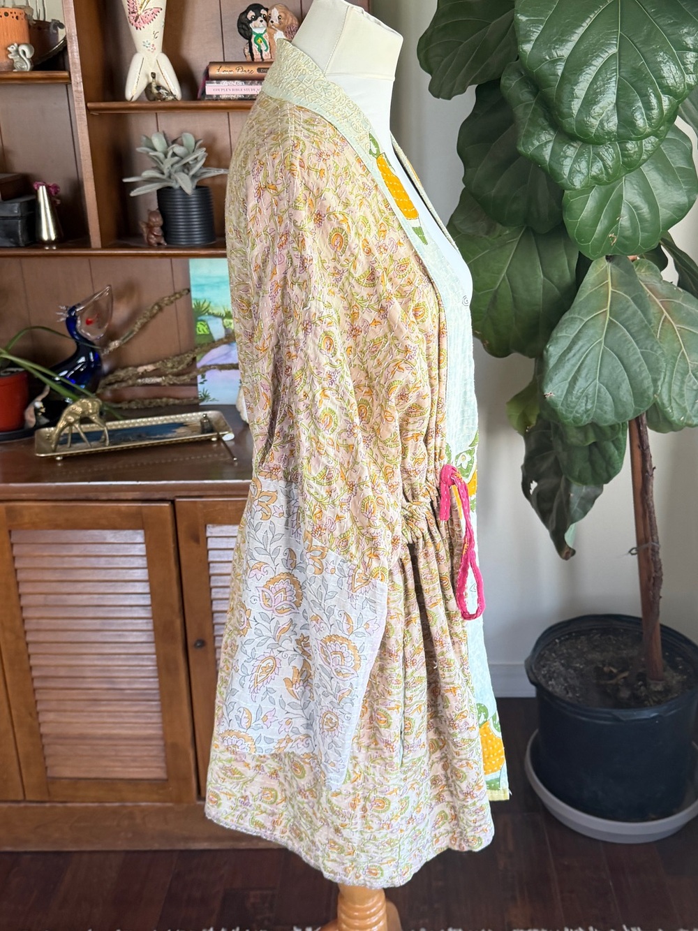 Kantha Bae Dreamweaver Vintage Cotton Sari Pastel Cinch Kimono OS - Picture 5 of 16